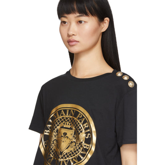 Balmain Black 3-Button Coin T-Shirt - Size 38 (M)