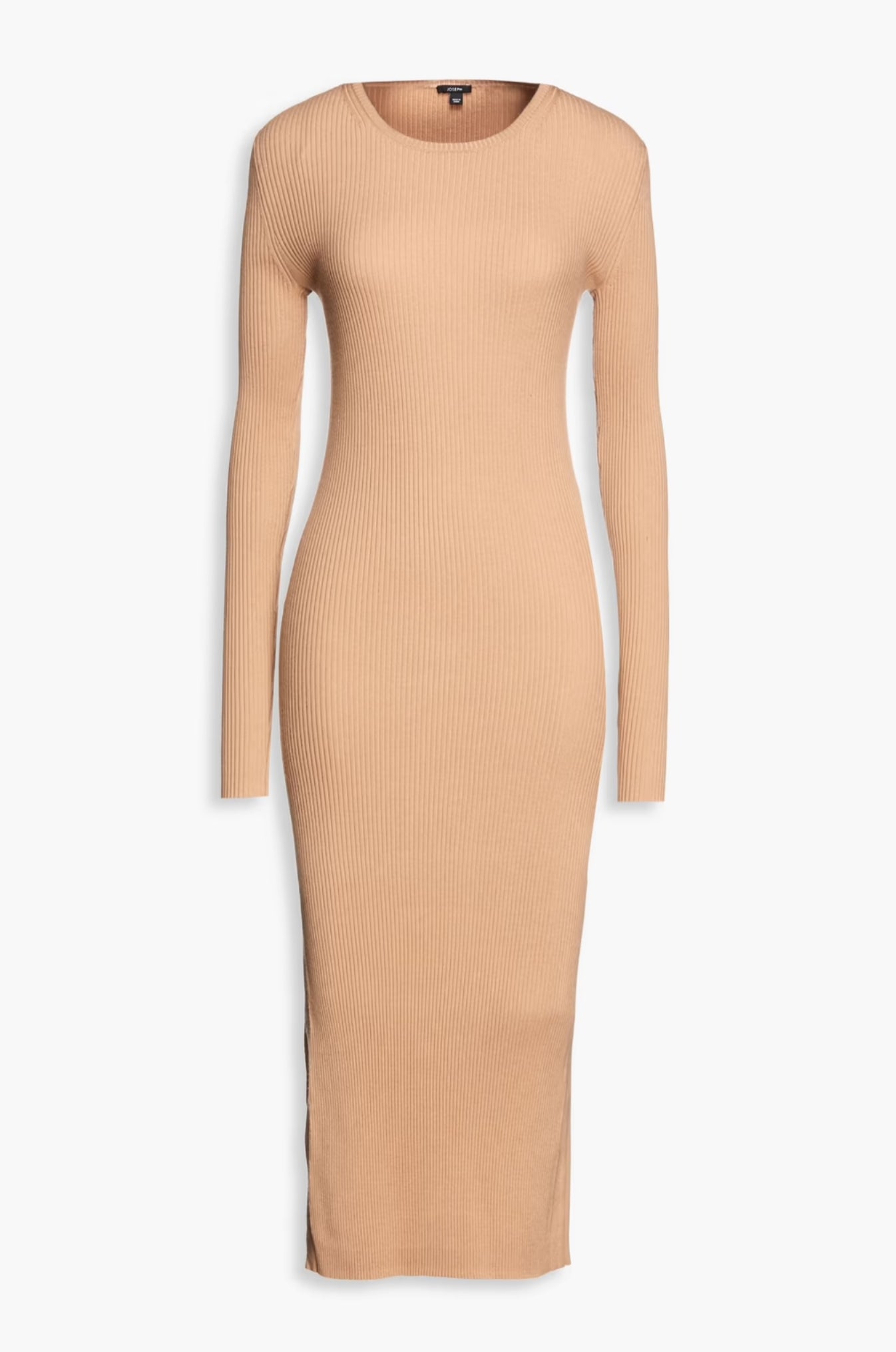 Joseph Ribbed Merino Wool-Blend Midi Dress in Camel - Size S