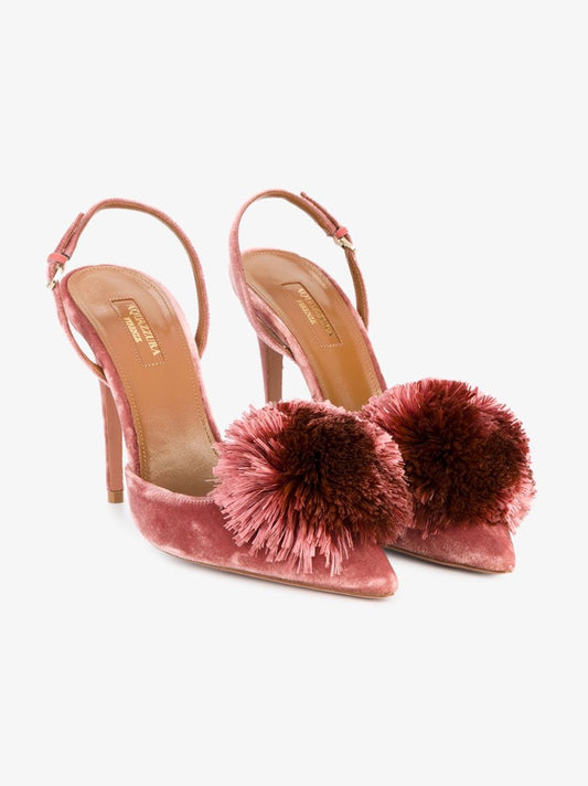 Aquazzura Powder Puff Sling in Velvet Antique Rose - Size 36.5 (Would work for a size 7)