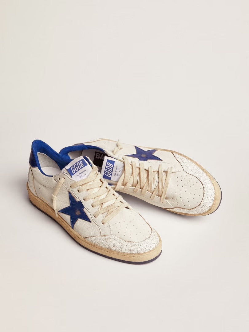 Golden Goose Ball Star in White Nappa with Blue Star and Heel Tab - Size 40