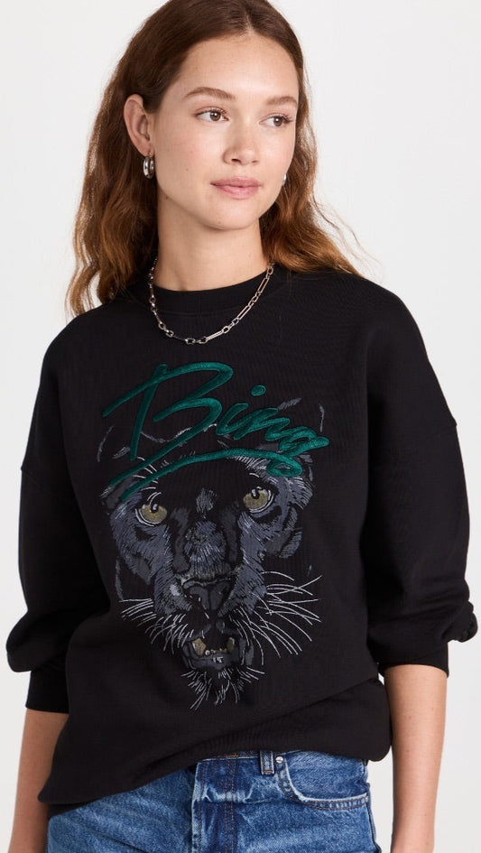 Anine Bing Kenny Panther Sweatshirt in Black - Size XS