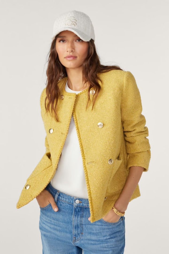 Ba&sh Joe Tweed Jacket in Yellow - Size Small