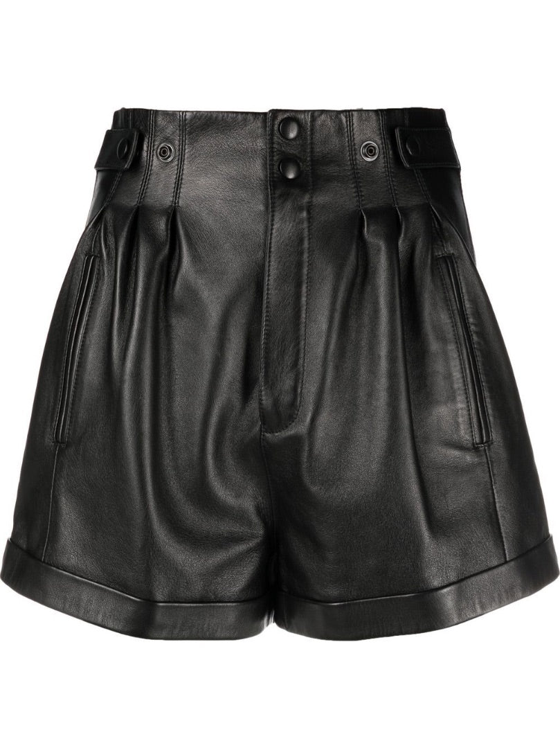 Saint Laurent High-Waist Pleated Leather Shorts - Size F38  (Fits like a US 2/4)