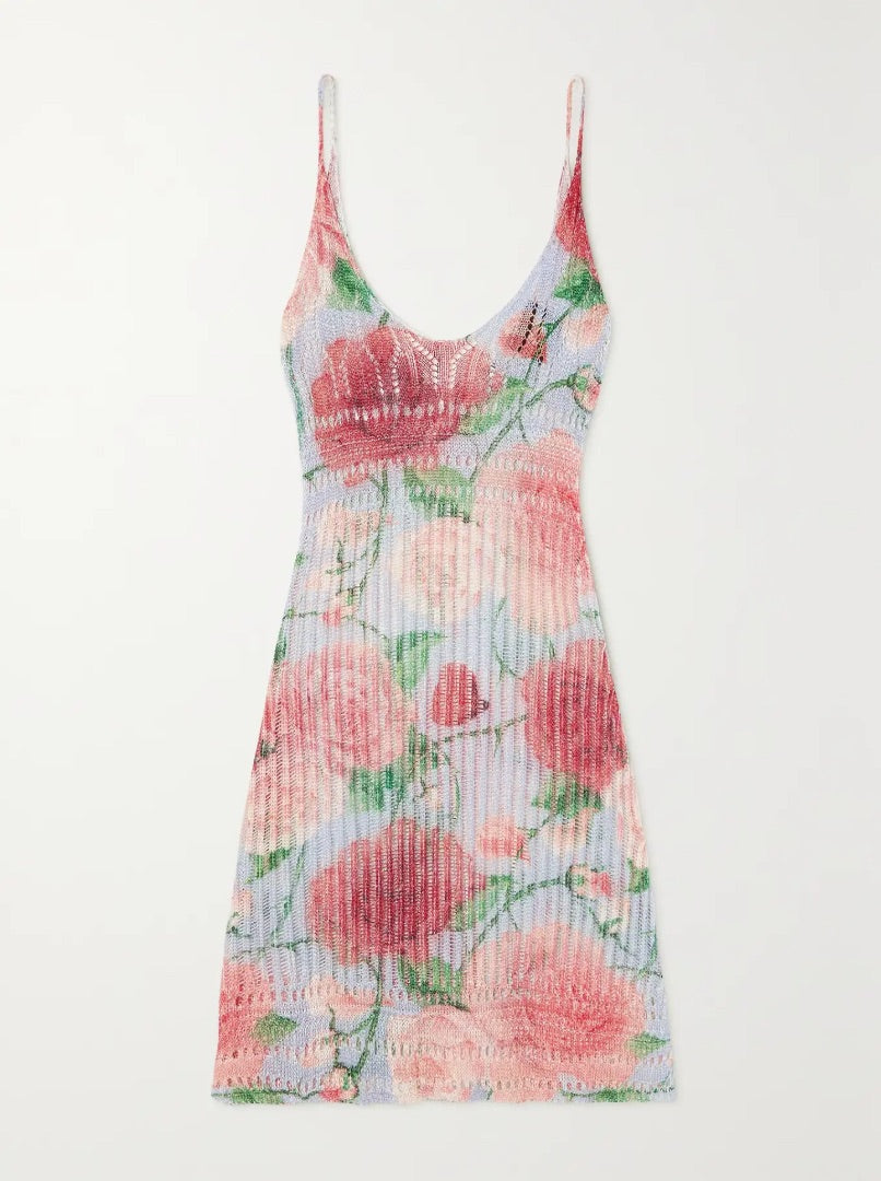 Loewe Paula's Ibiza floral Crochet-Knit Midi Dress - Size XS