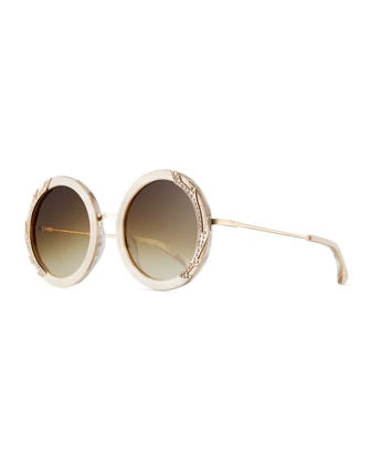 Alice & Olivia Beverly Round Swarovski Sunglasses in Nude