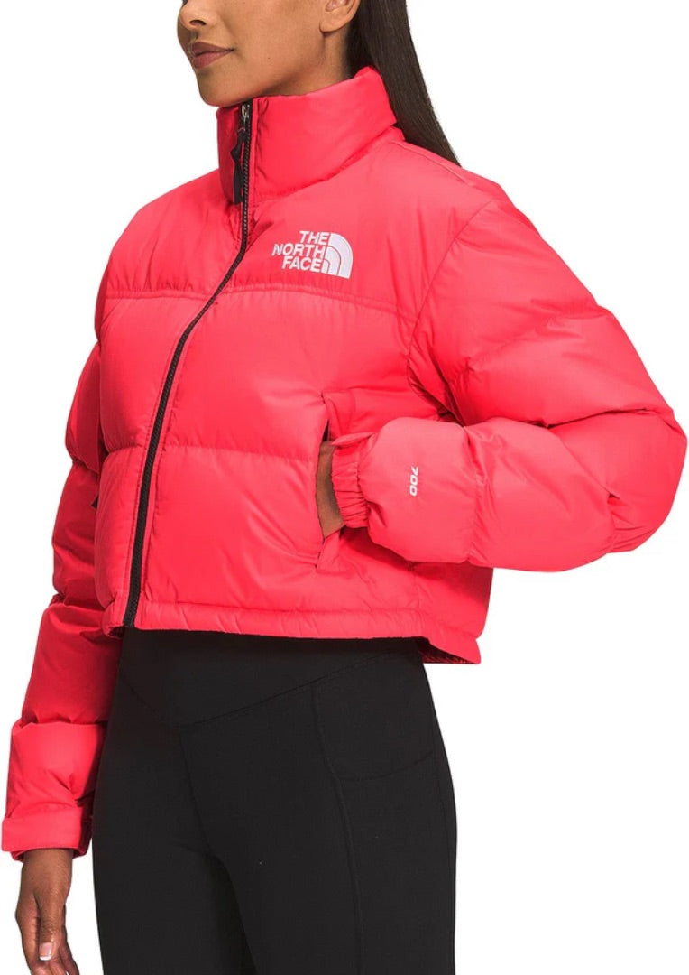 North Face Women's Nuptse Short Jacket in Brilliant Coral - Size M