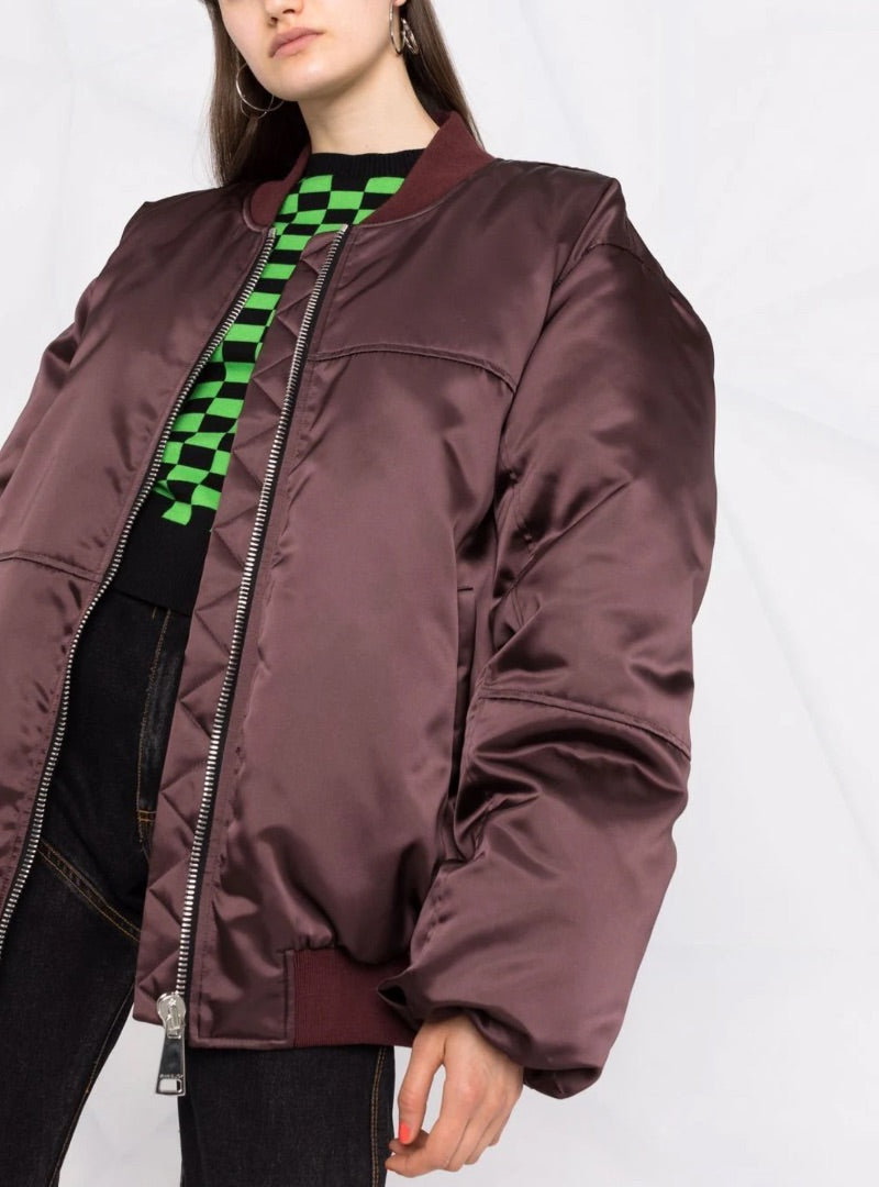 Khrisjoy Puff Oversized Bomber Jacket in Burgundy