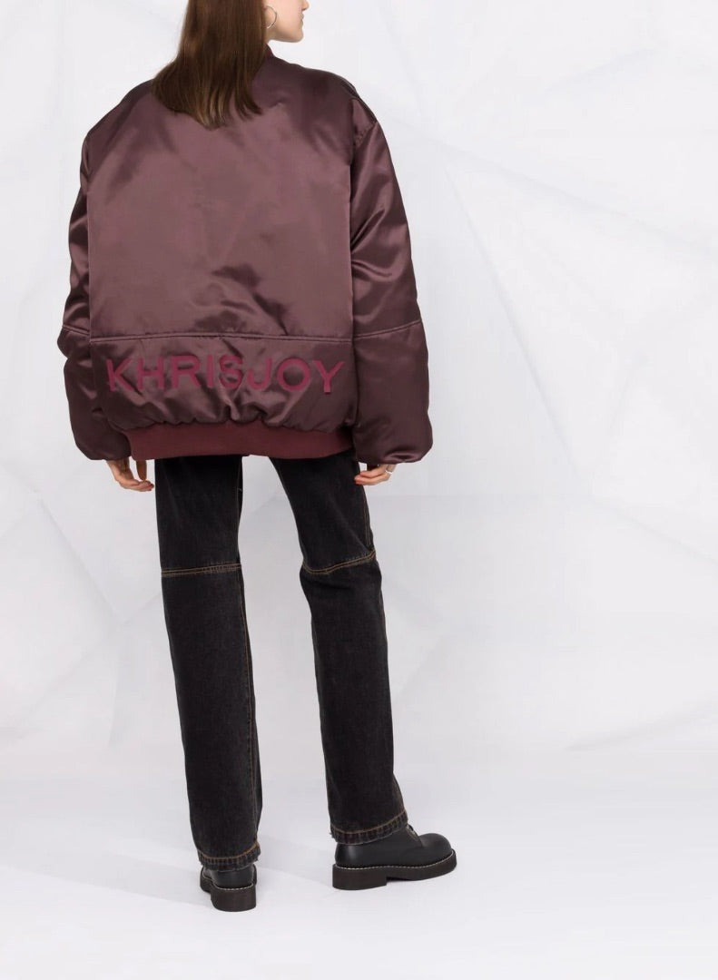 Khrisjoy Puff Oversized Bomber Jacket in Burgundy