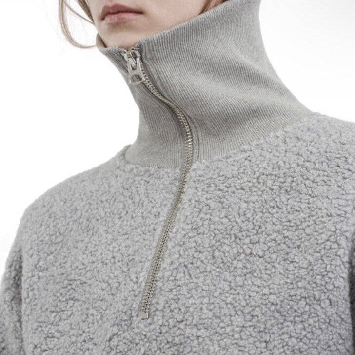 Acne Studios Branca Wool Fleece Grey Quarter Zip Sweater - Size XS