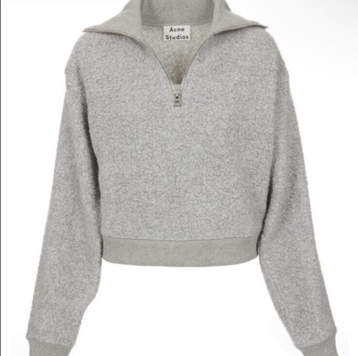 Acne Studios Branca Wool Fleece Grey Quarter Zip Sweater - Size XS