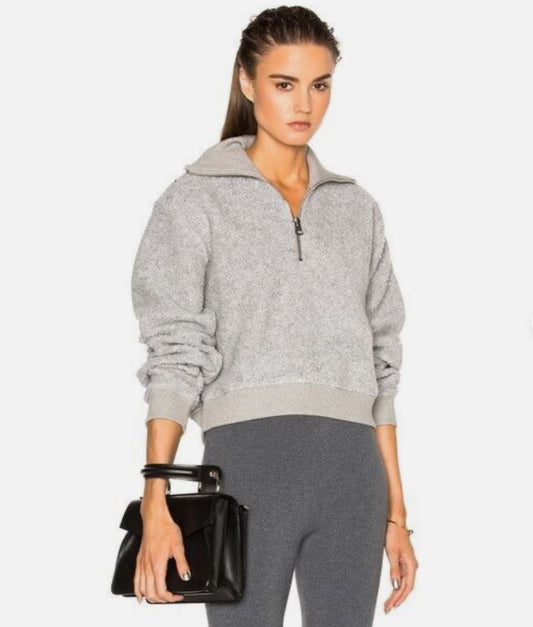 Acne Studios Branca Wool Fleece Grey Quarter Zip Sweater - Size XS