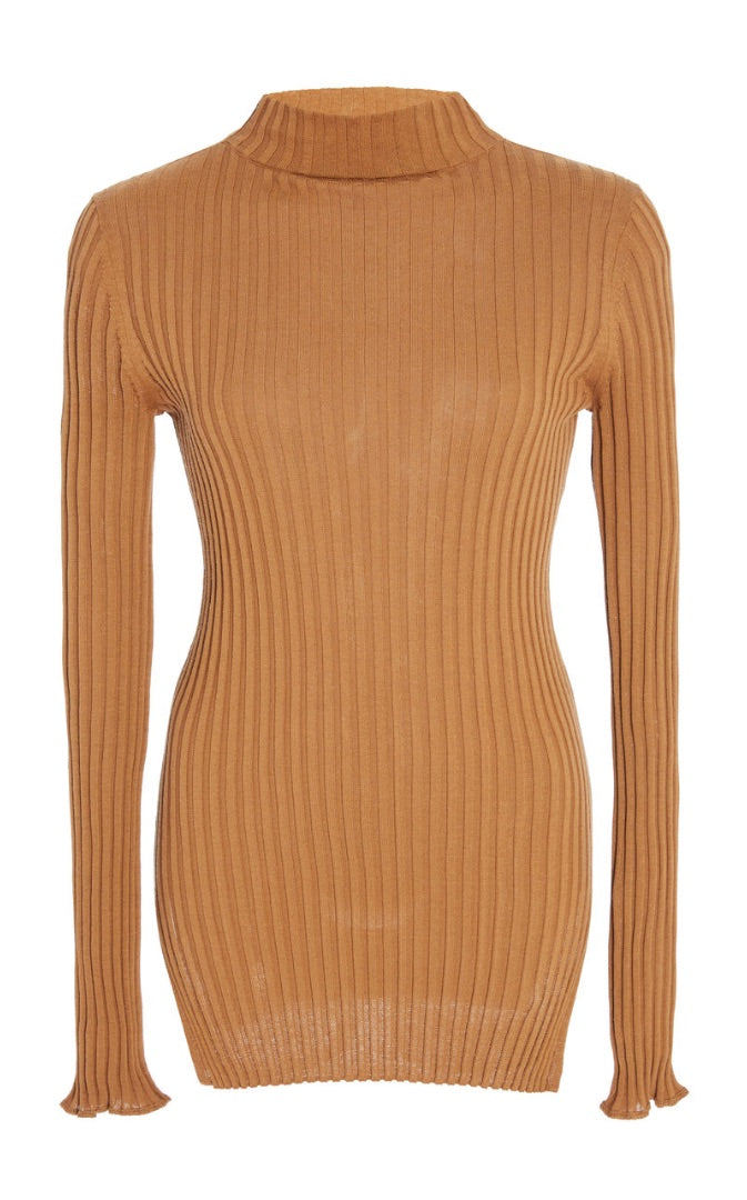 Apiece Apart Second Skin Rib Mock Neck in Cinnamon - Size XS