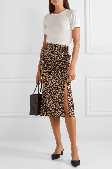 Veronica Beard Vanity Ruched Leopard Skirt - Size 4