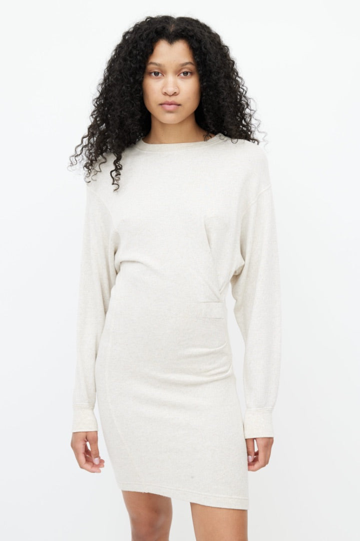 Isabel Marant Ruched Cream Mini Sweatshirt Dress 40