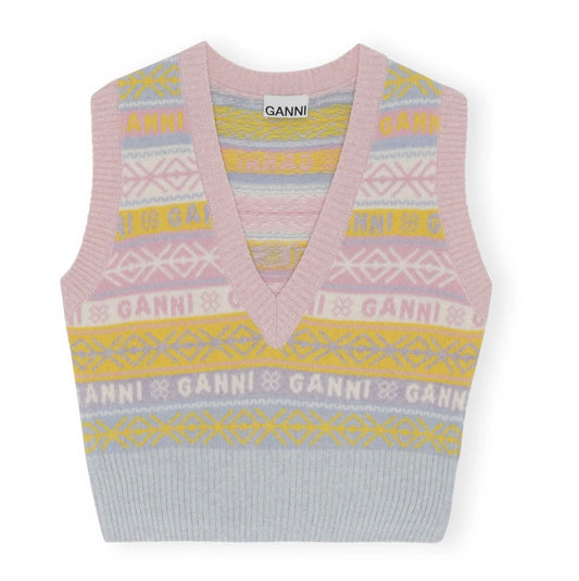 GANNI Graphic Woollen Jacquard Vest | Pink