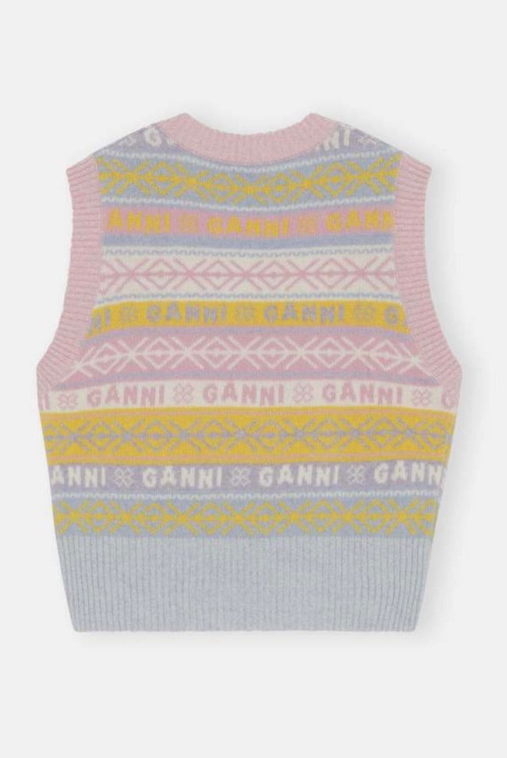 GANNI Graphic Woollen Jacquard Vest | Pink