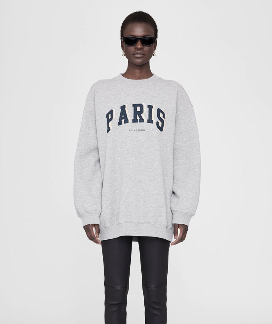 Anine Bing Tyler Paris Sweatshirt in Sport Grey S (oversized)