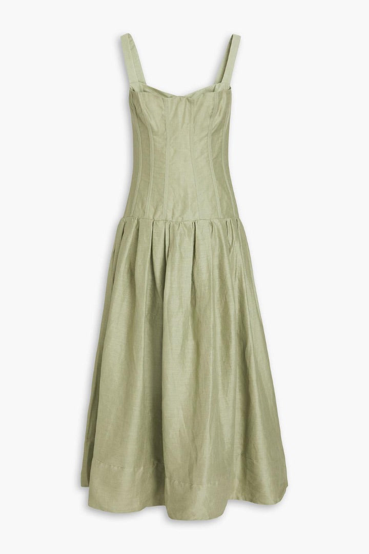 Nicholas Makenna Drop Waist Corset Midi Dress In Sage