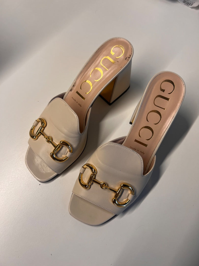 Gucci Baby Horsebit-Detailed Leather Mules in Cream - Size 39