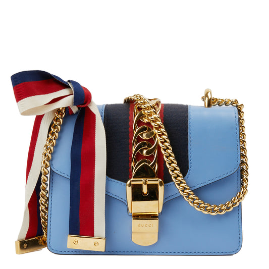 GUCCI Calfskin Mini Sylvie Top Handle Bag Clear Sky Blue | FASHIONPHILE