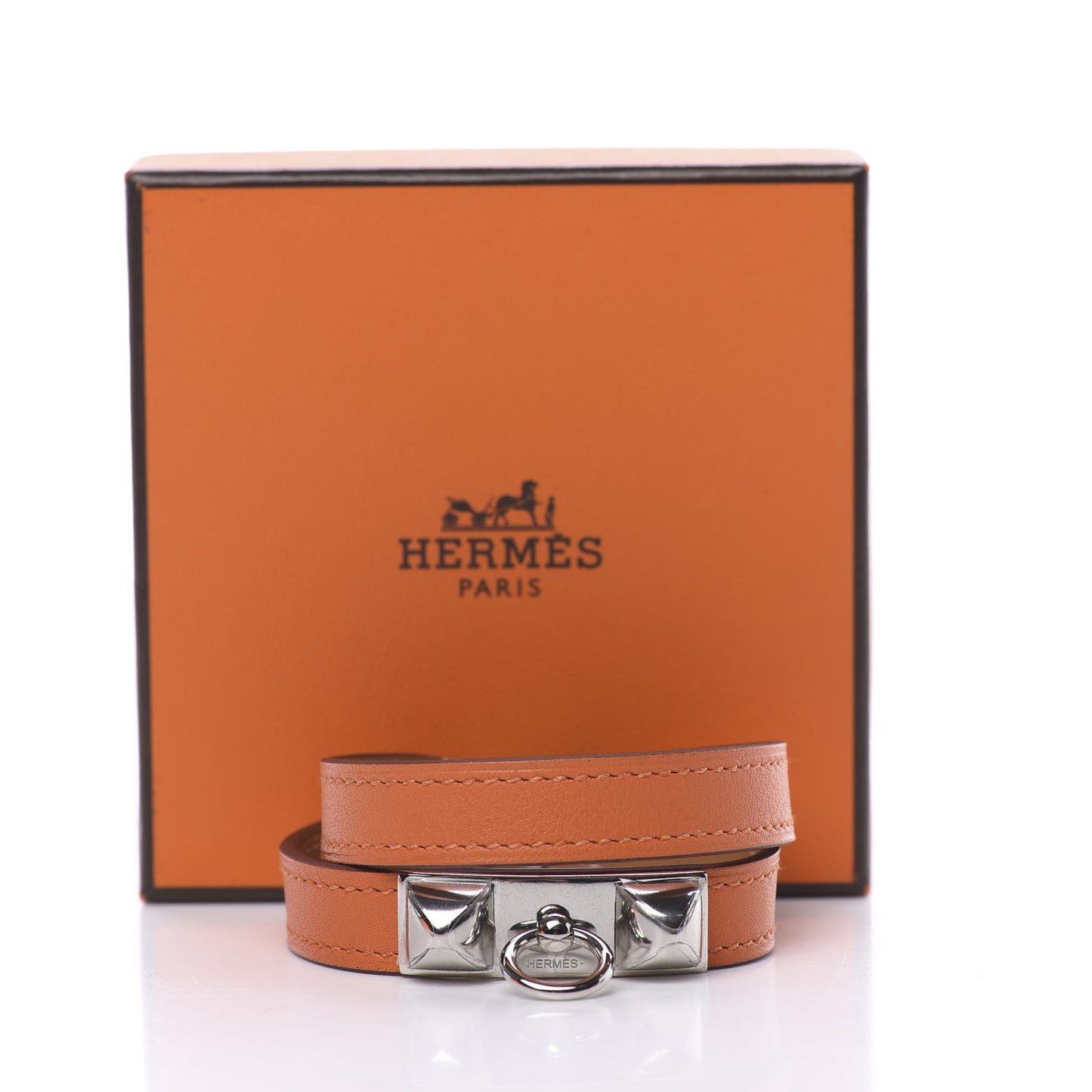 Hermes Rivale Double Tour Bracelet - Pink/Orange Silver